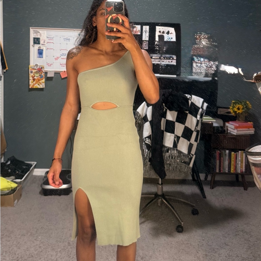 Petal and Pup - One-Shoulder Olive Green Dress